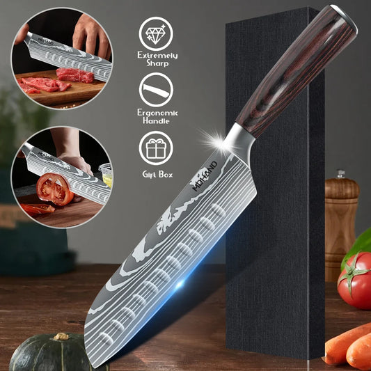 7 Inch Santoku Knife Laser Damascus Stainless Steel