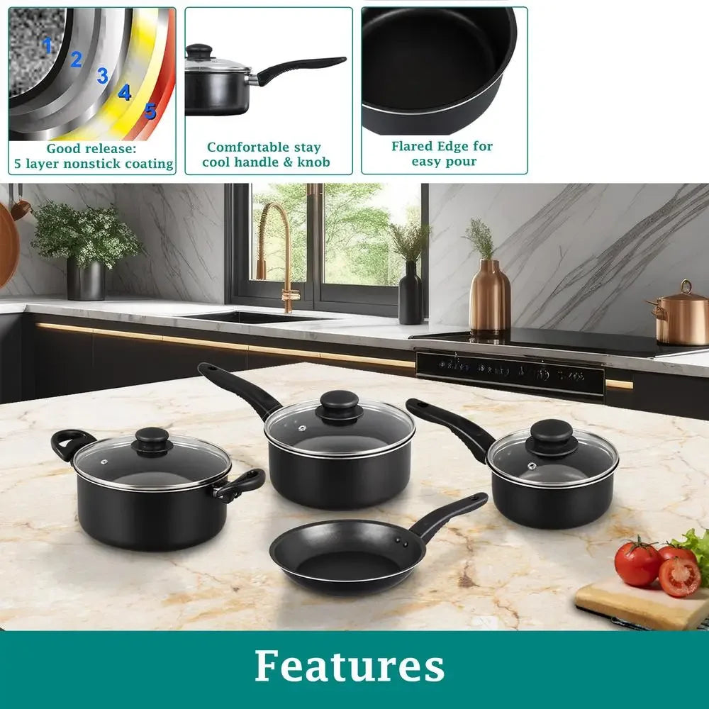 7-Piece Nonstick Black Cookware Set