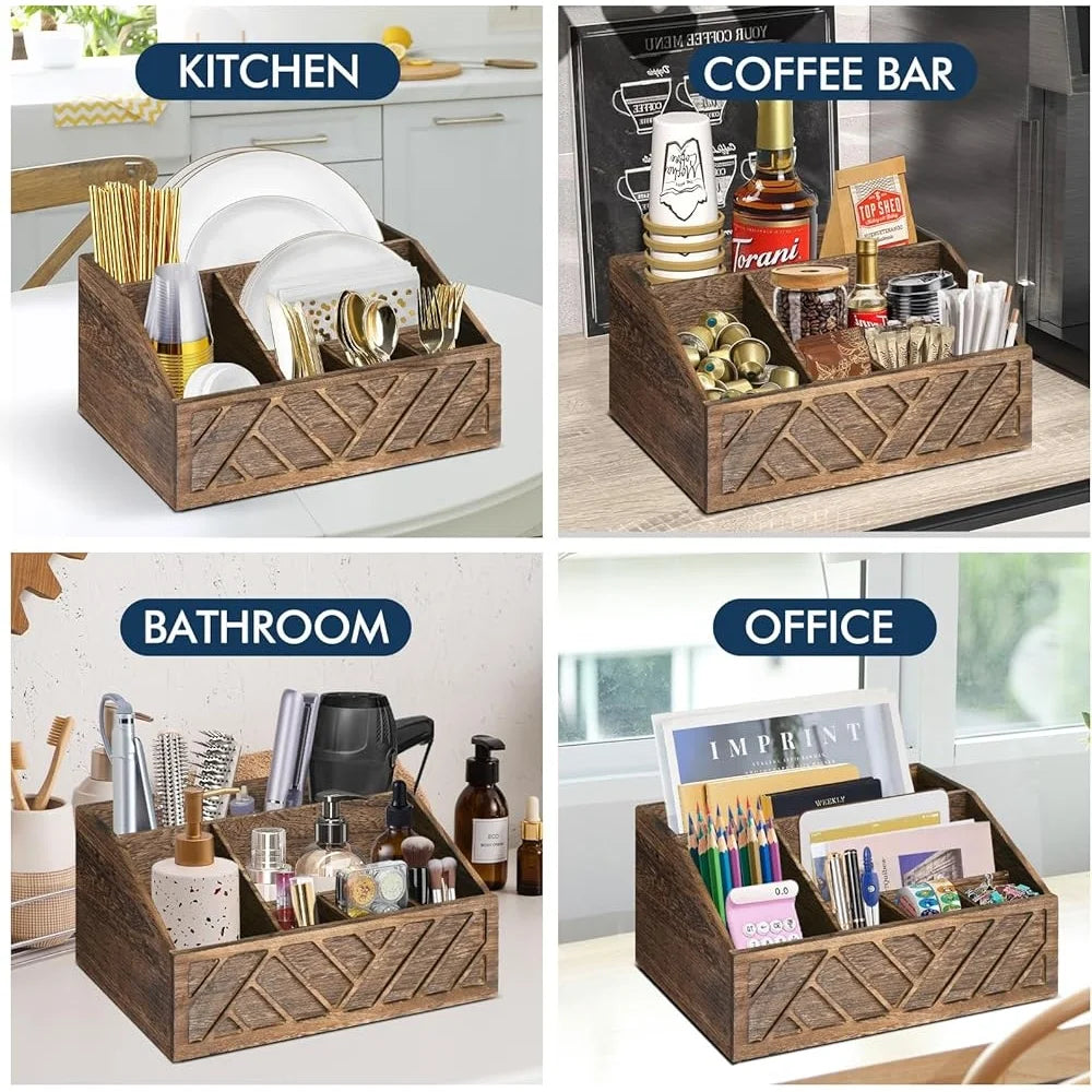 Wooden Paper Plate Dispenser Utensil Caddy