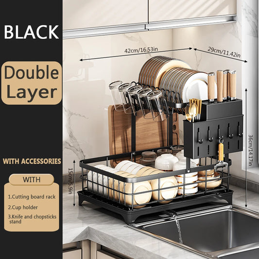 1 or 2-Tier Space-Saving Kitchen Dish Drying Rack