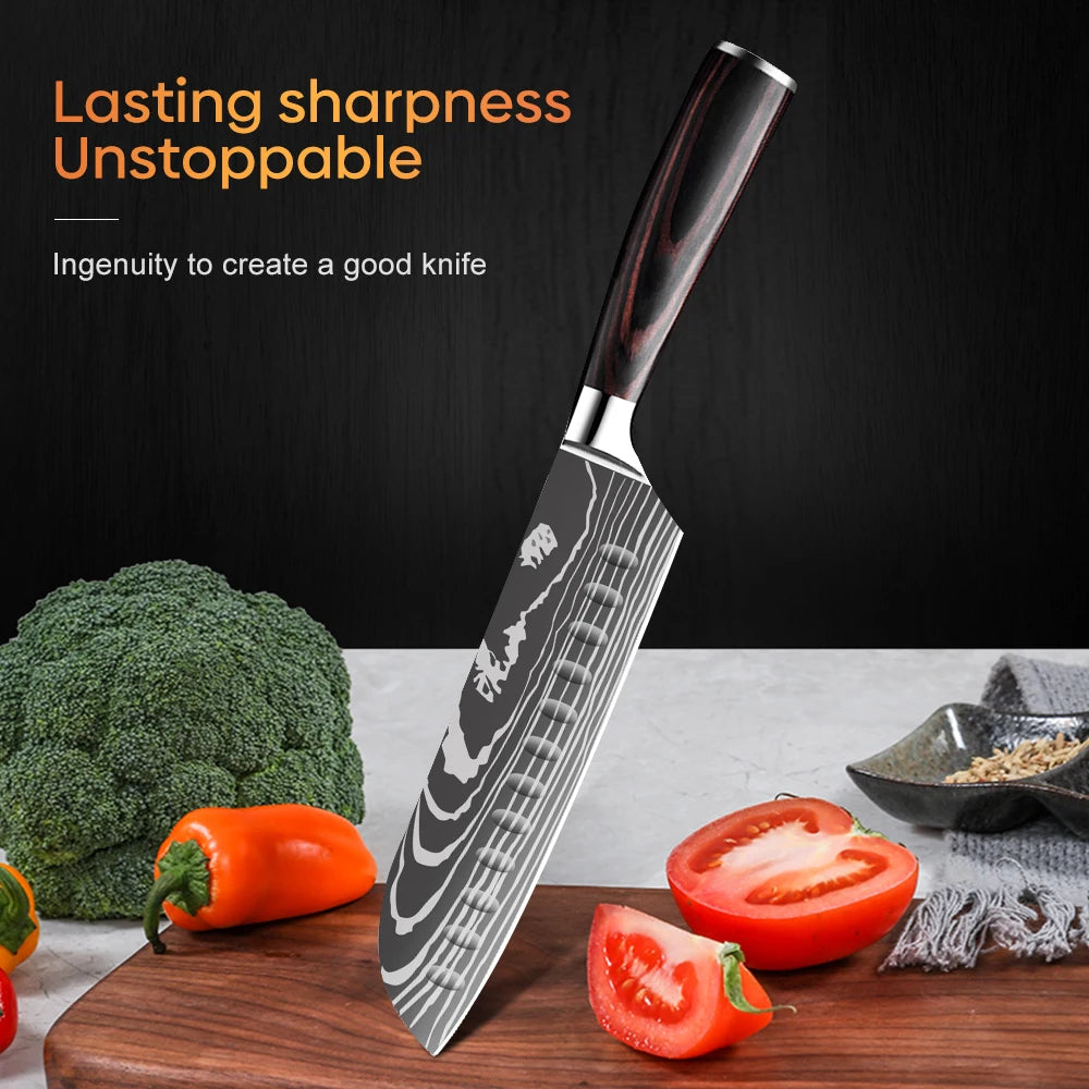7 Inch Santoku Knife Laser Damascus Stainless Steel