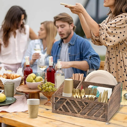 Wooden Paper Plate Dispenser Utensil Caddy
