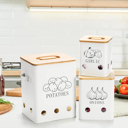 Metal Onion Garlic Potato Jars Set