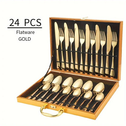 24pcs Stainless Steel Flatware Set w/Case